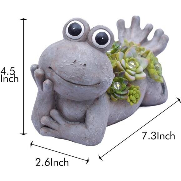 Frog Garden Statues with Solar Outdoor Light for Outdoor Decor, Adorable Resin - Picture 6 of 7
